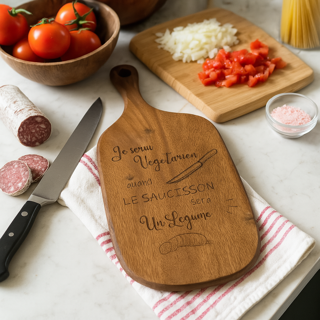 Planche à découper - Végé vs Saucisson
