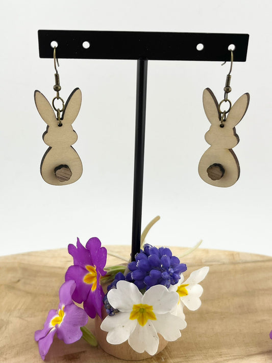 Boucles d'oreilles - Lapin de Pâques hêtre - pompon noyer