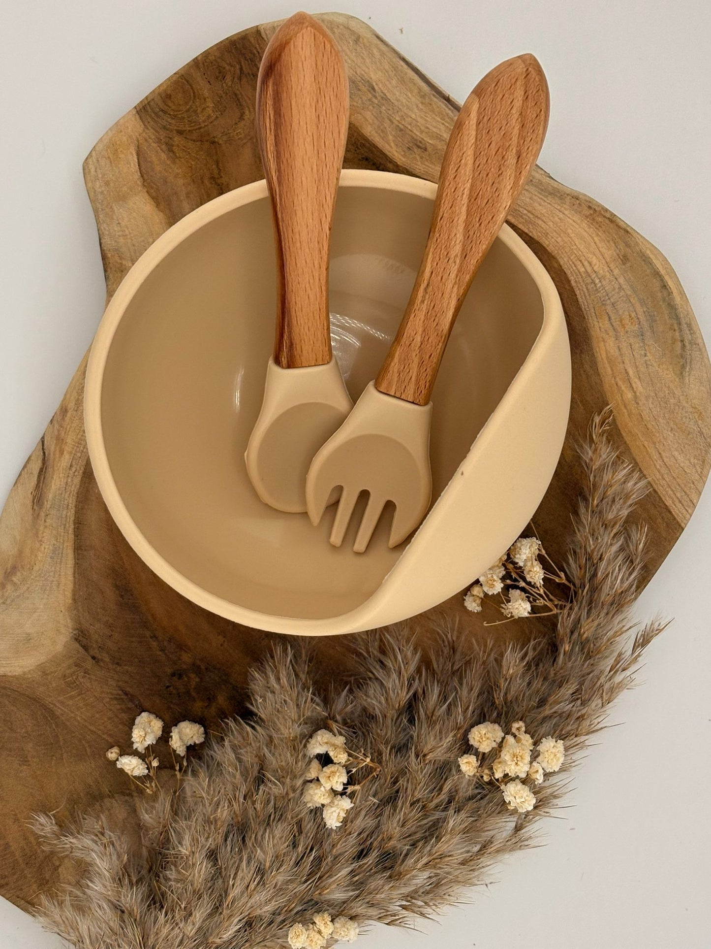 Assiette + couvert bébé Personnalisable - Beige