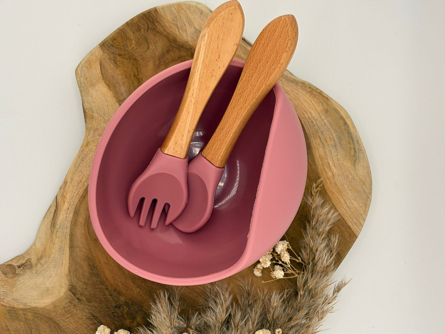 Assiette + couvert bébé Personnalisable - Rose