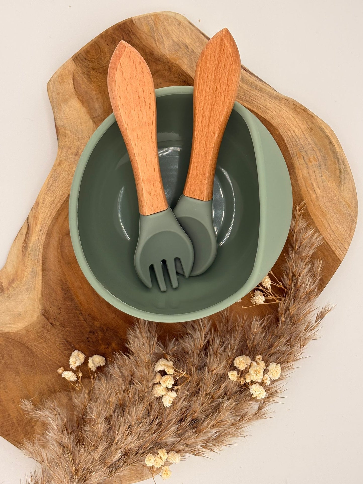 Assiette + couvert bébé Personnalisable - Vert