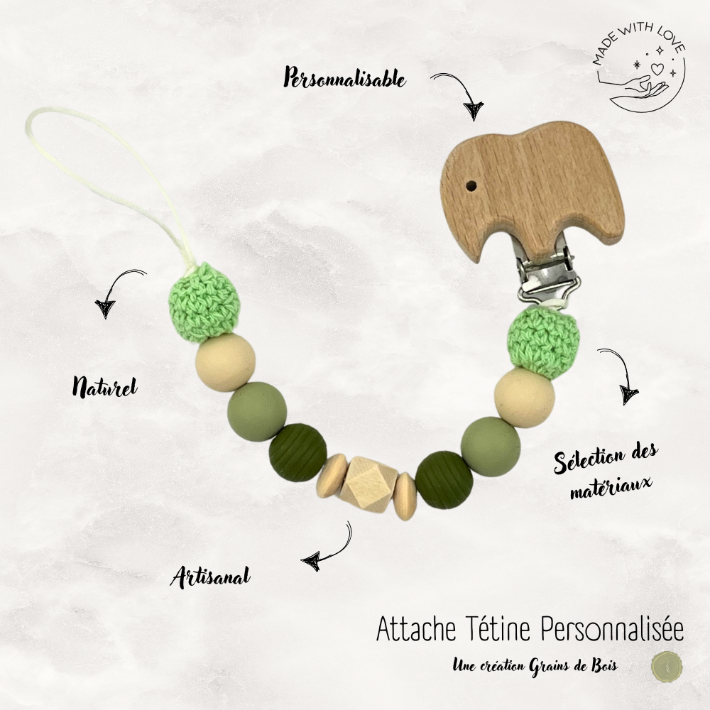 Attache tétine Elephant Personnalisable - Jungle