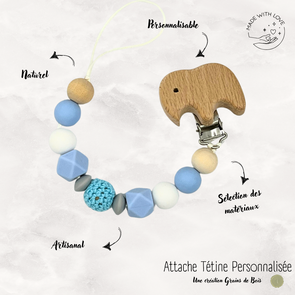 Attache tétine Elephant Personnalisable - Marine