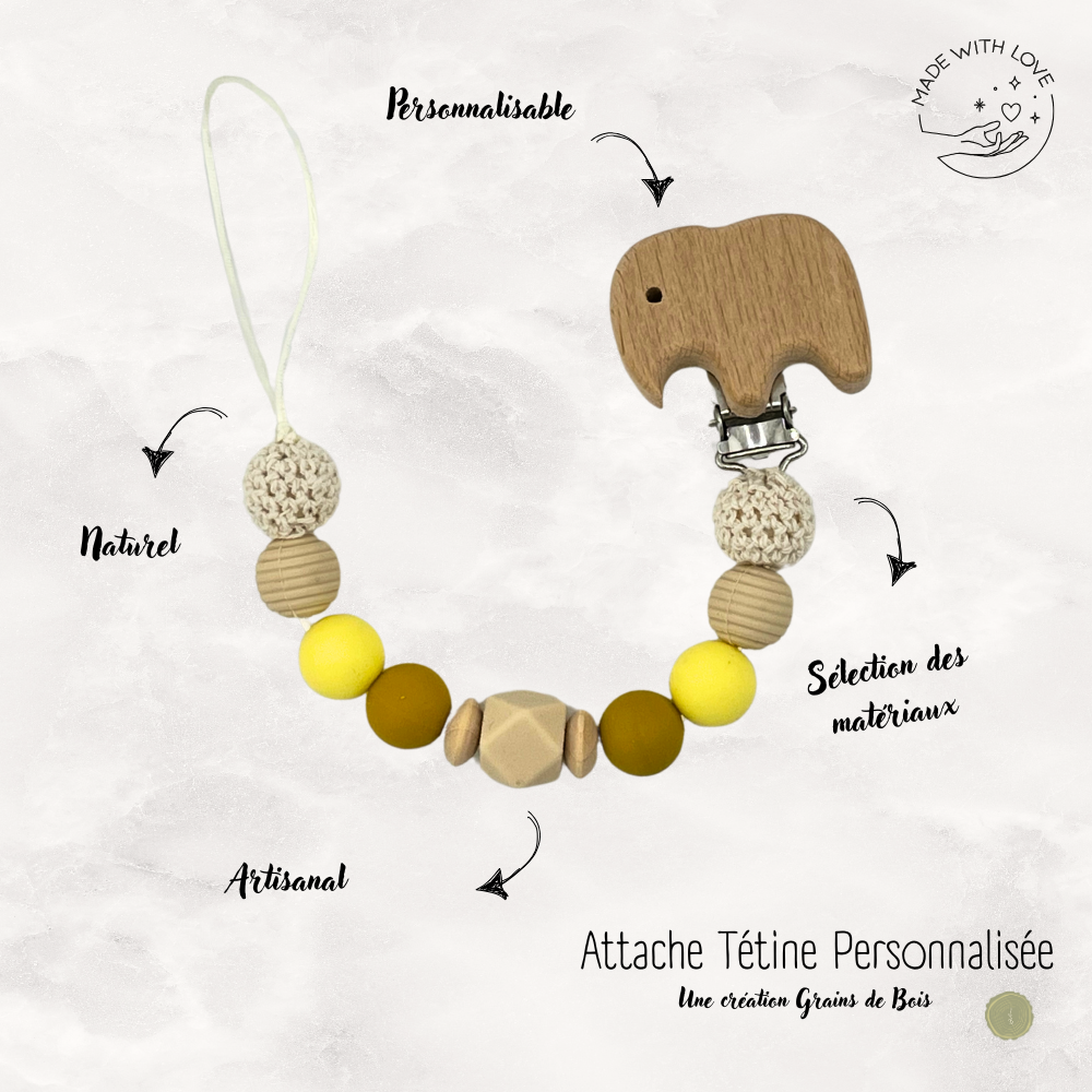 Attache tétine Elephant Personnalisable - Safari