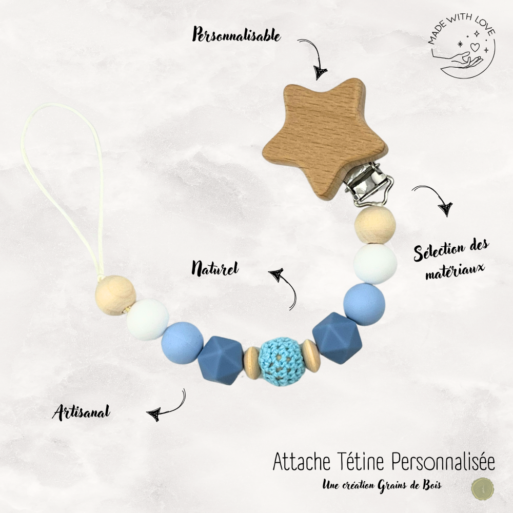 Attache tétine Étoile Personnalisable - Marine