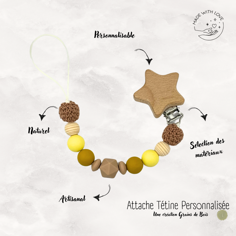 Attache tétine Etoile Personnalisable - Safari
