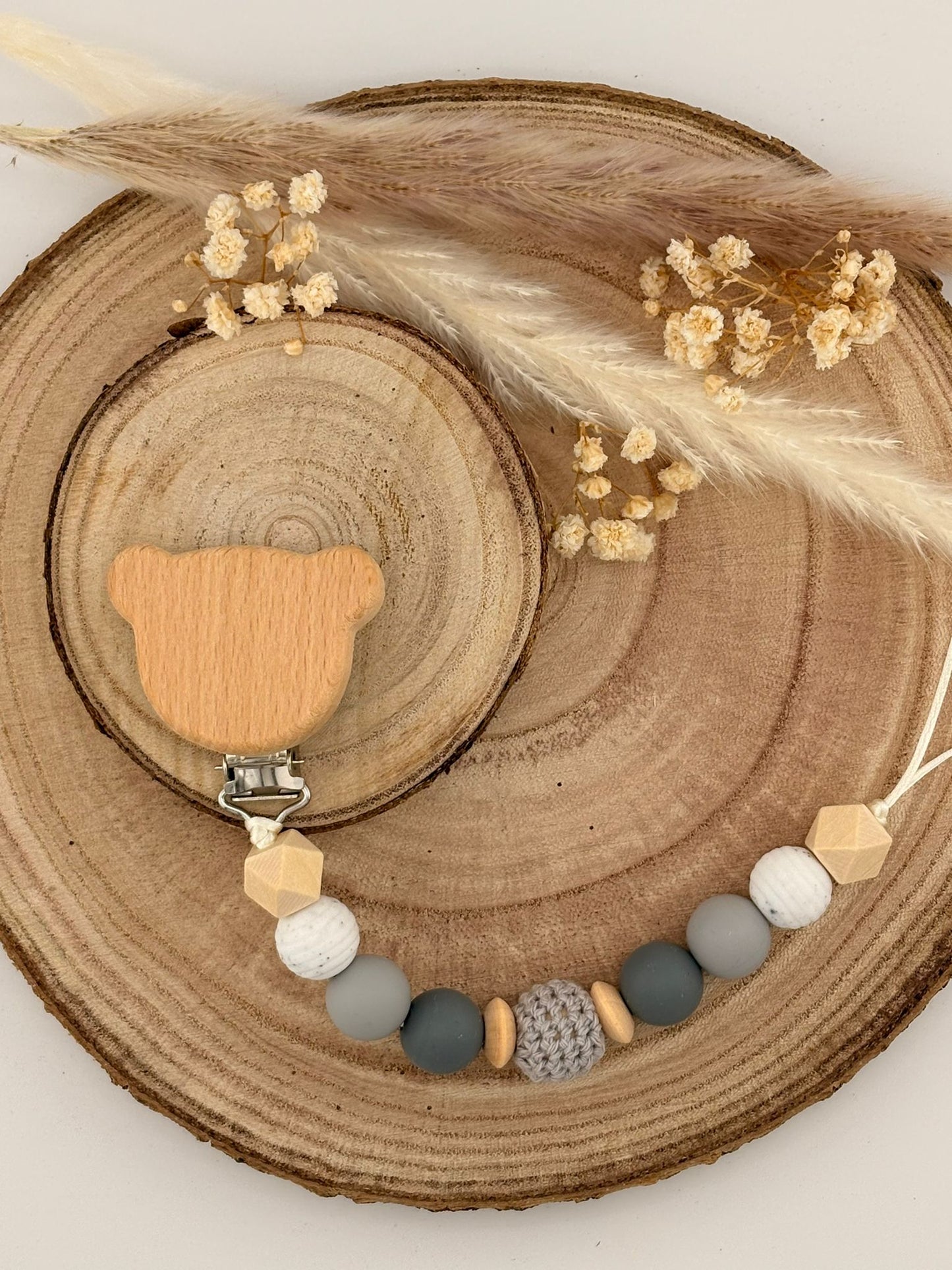 Attache tétine Ours Personnalisable - Gris Marbré