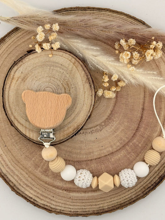 Attache tétine Ours Personnalisable - Nature