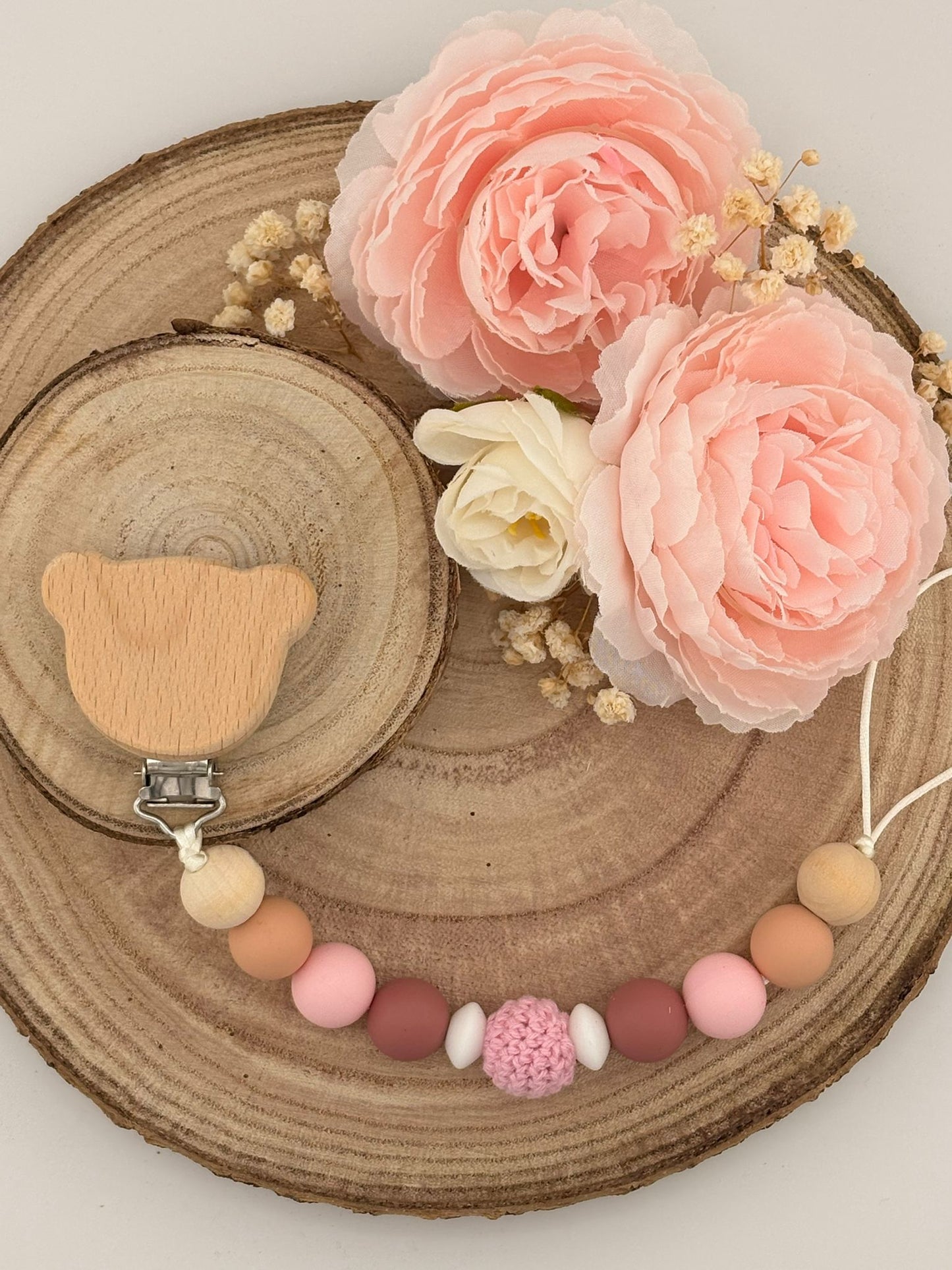 Attache tétine Ours Personnalisable - Rose