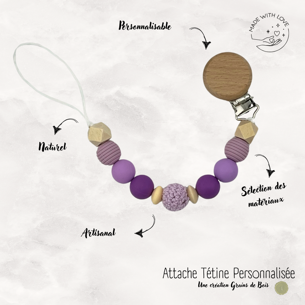 Attache tétine Rond Personnalisable - Lilas