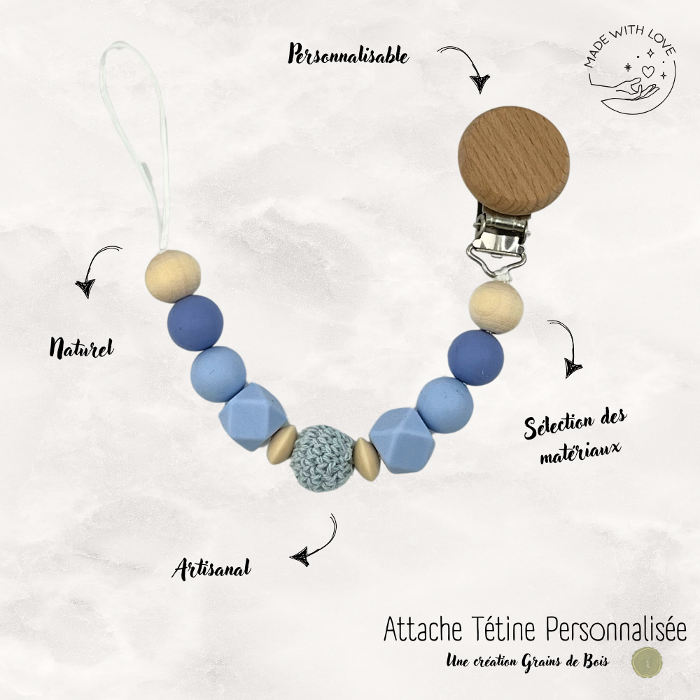 Attache tétine Rond Personnalisable - Marine
