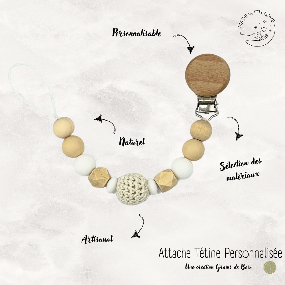 Attache tétine Rond Personnalisable - Nature