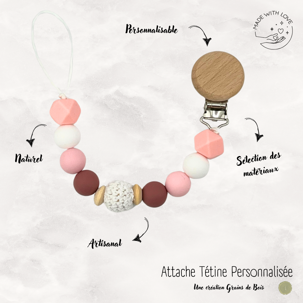 Attache tétine Rond Personnalisable - Rose Bonbon