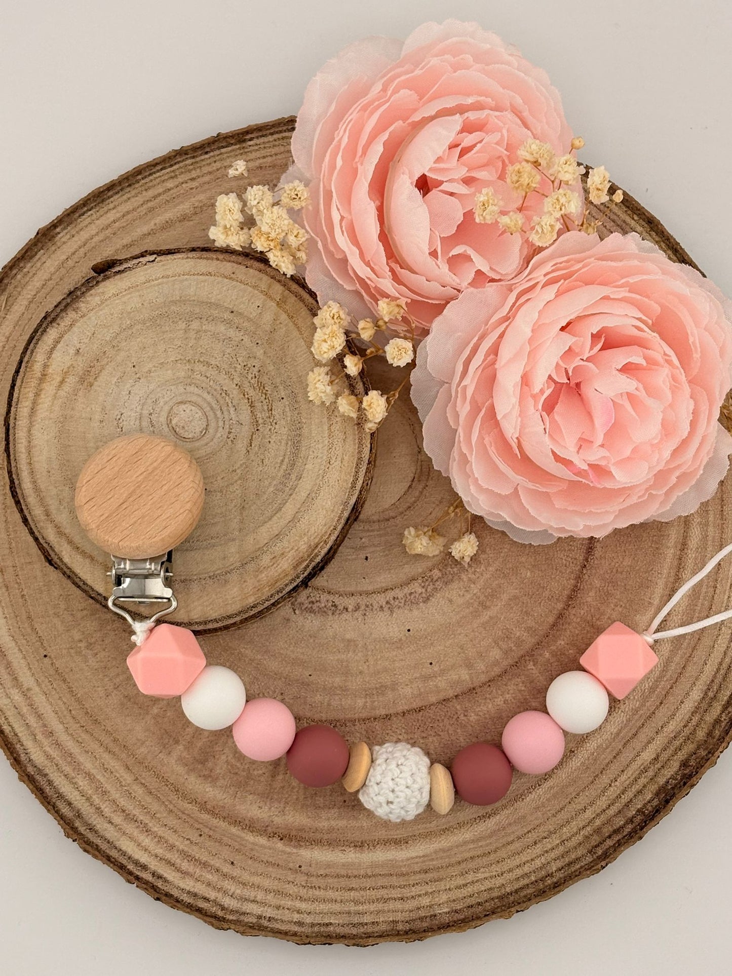 Attache tétine Rond Personnalisable - Rose Bonbon