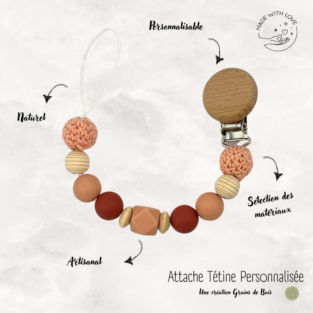 Attache tétine Rond Personnalisable - Terracotta