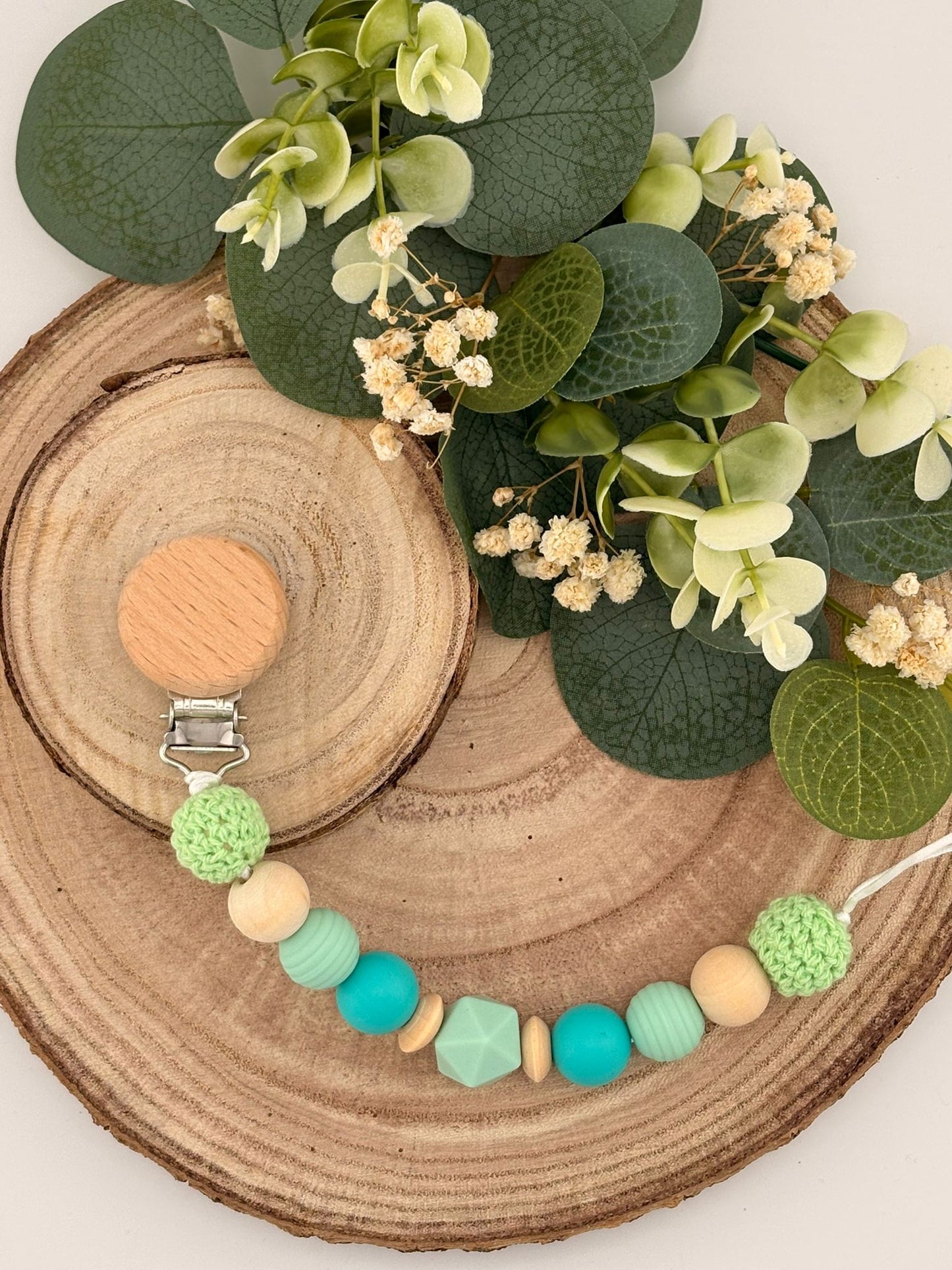 Attache tétine Rond Personnalisable - Vert d'Eau